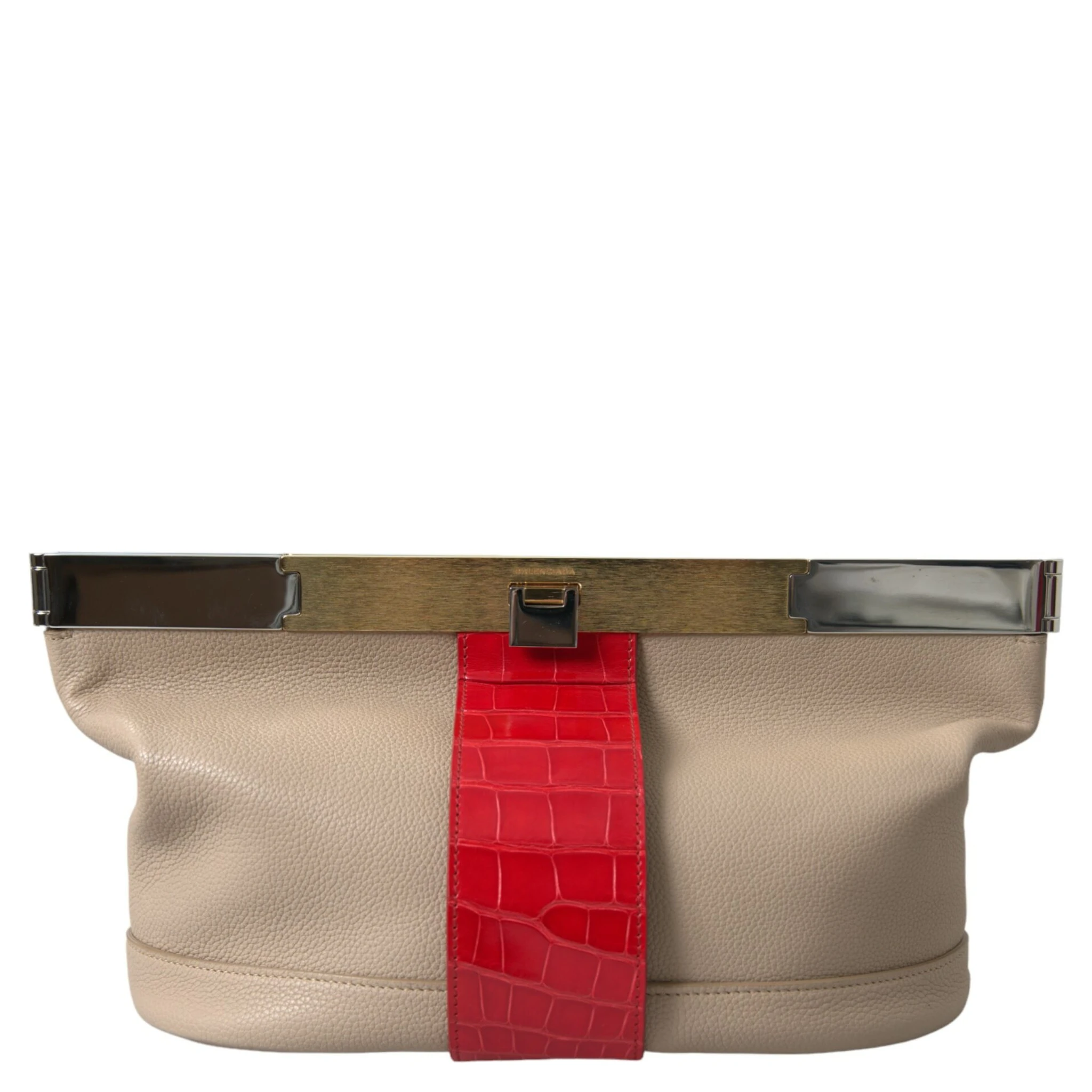 Beige Red Two Tone Exotic Leather Pouch Bag