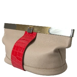 Beige Red Two Tone Exotic Leather Pouch Bag