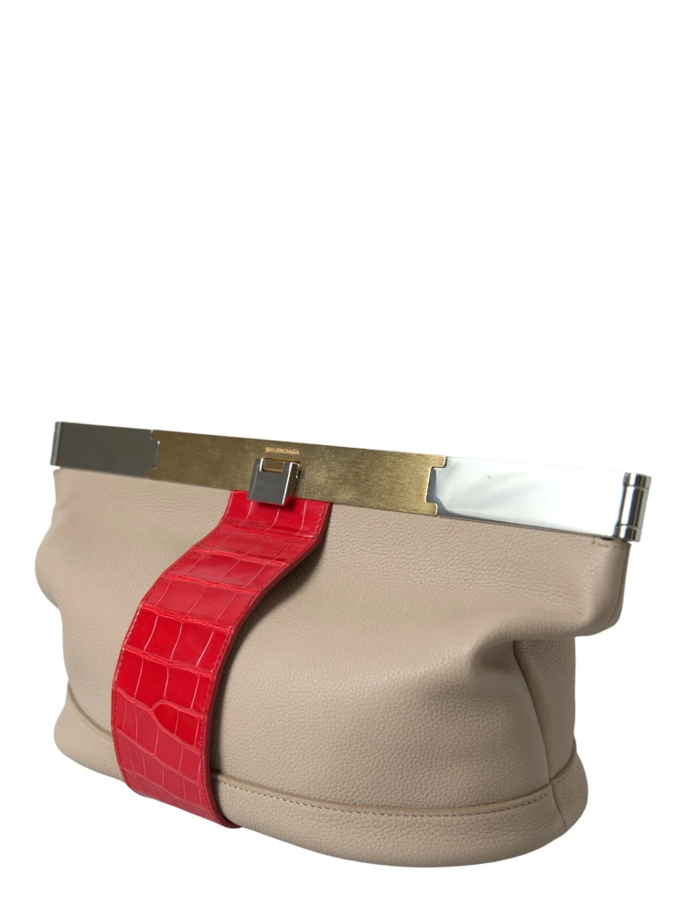 Beige Red Two Tone Exotic Leather Pouch Bag alternative