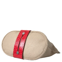 Beige Red Two Tone Exotic Leather Pouch Bag