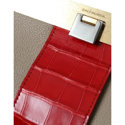 Beige Red Two Tone Exotic Leather Pouch Bag