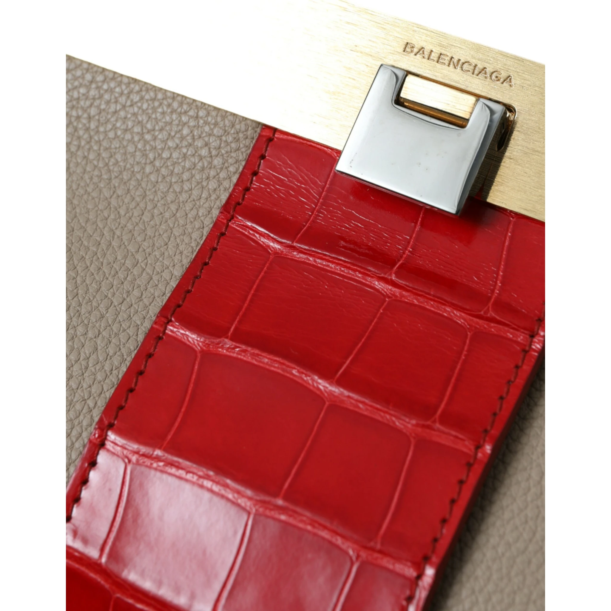 Beige Red Two Tone Exotic Leather Pouch Bag