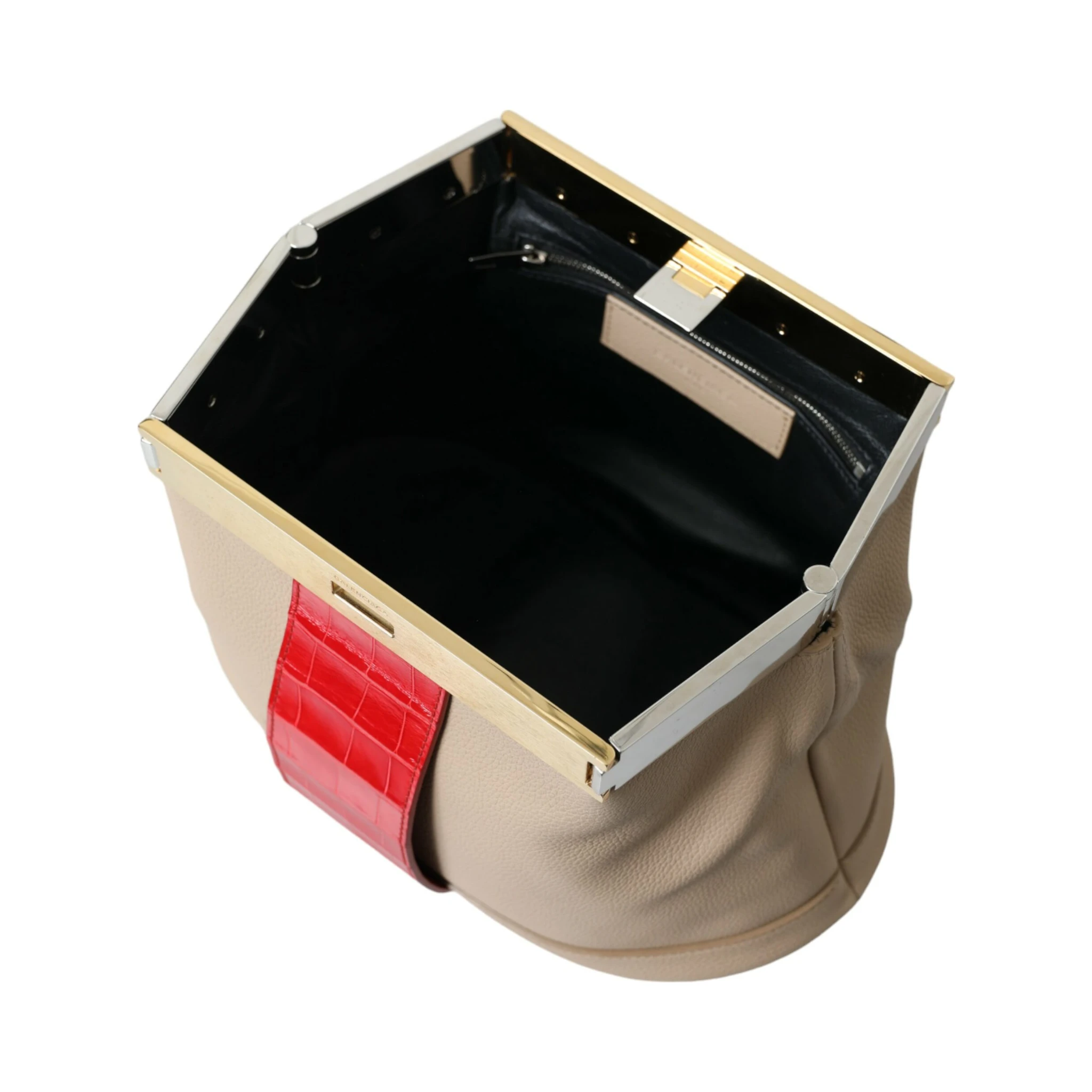 Beige Red Two Tone Exotic Leather Pouch Bag