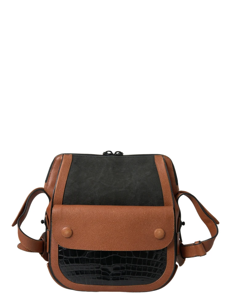 Black Brown Exotic Skin Leather Vertical Crossbody Purse Bag