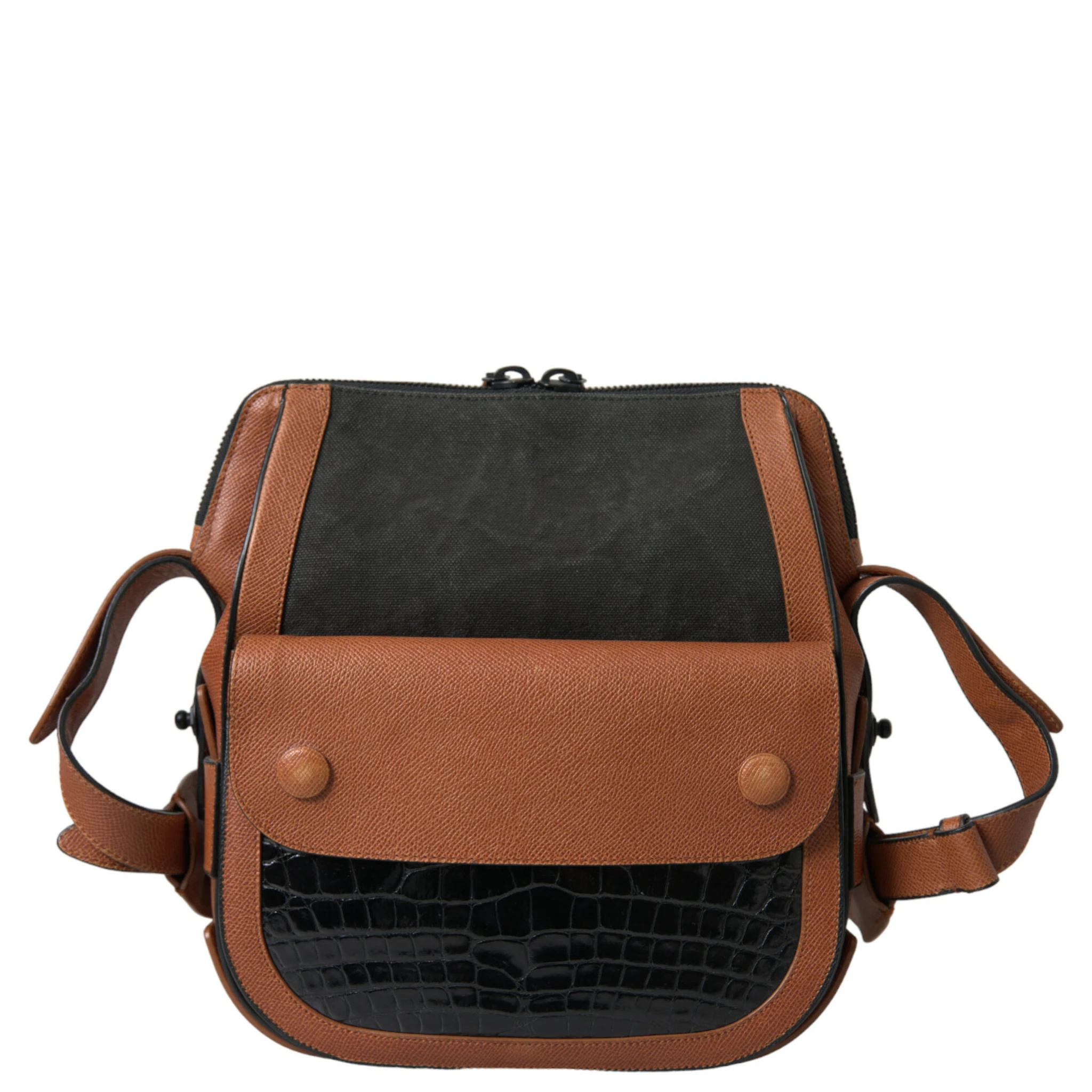 Black Brown Exotic Skin Leather Vertical Crossbody Purse Bag