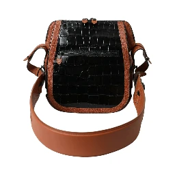 Black Brown Exotic Skin Leather Vertical Crossbody Purse Bag