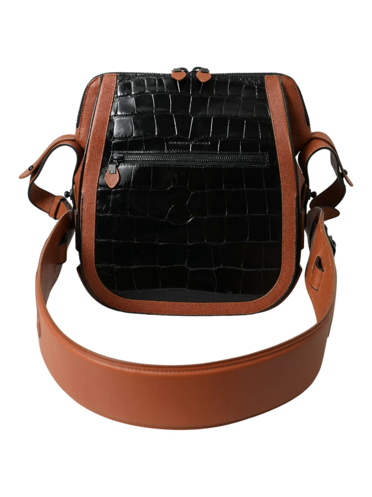 Black Brown Exotic Skin Leather Vertical Crossbody Purse Bag alternative