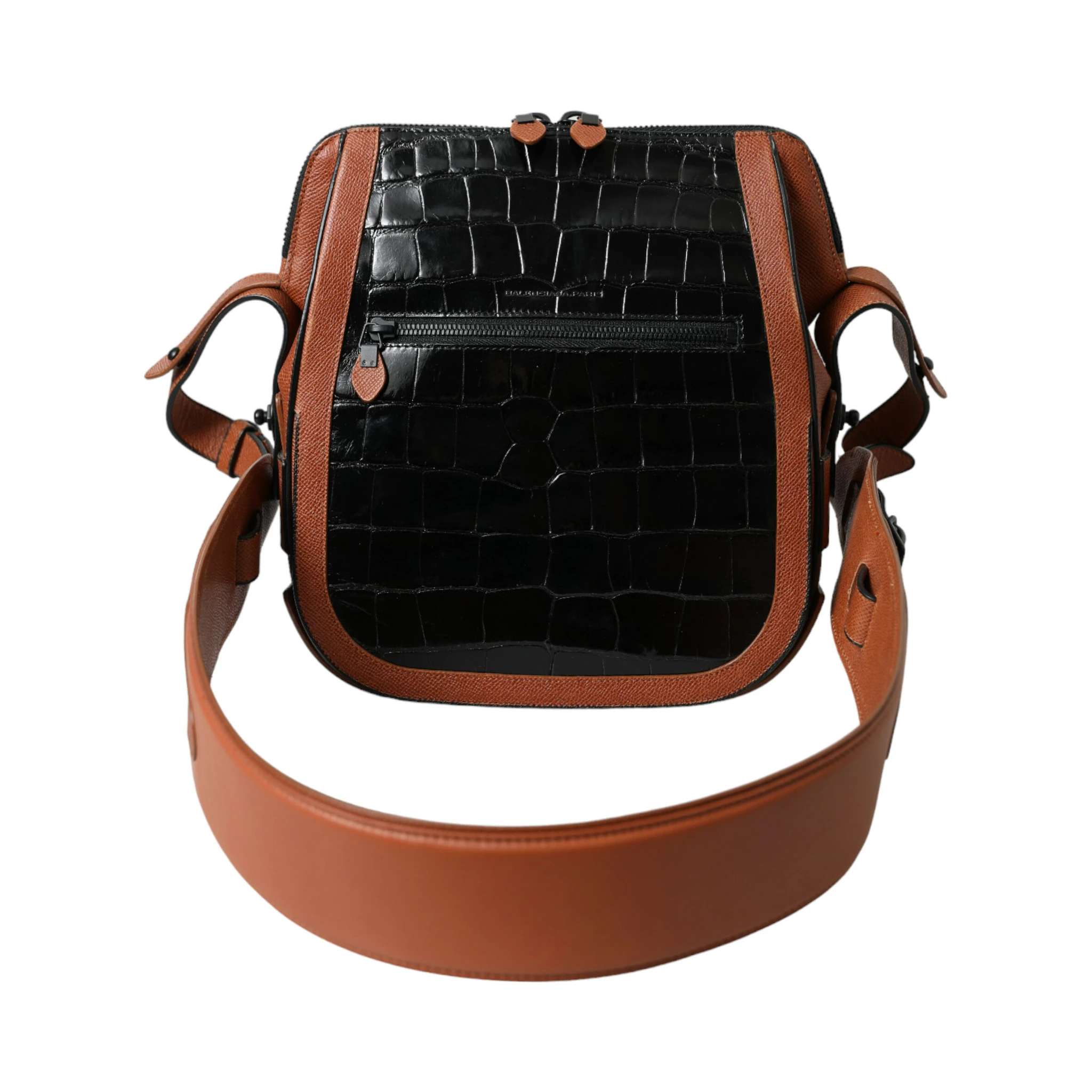 Black Brown Exotic Skin Leather Vertical Crossbody Purse Bag