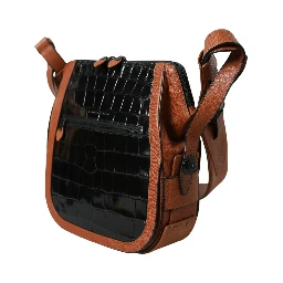 Black Brown Exotic Skin Leather Vertical Crossbody Purse Bag