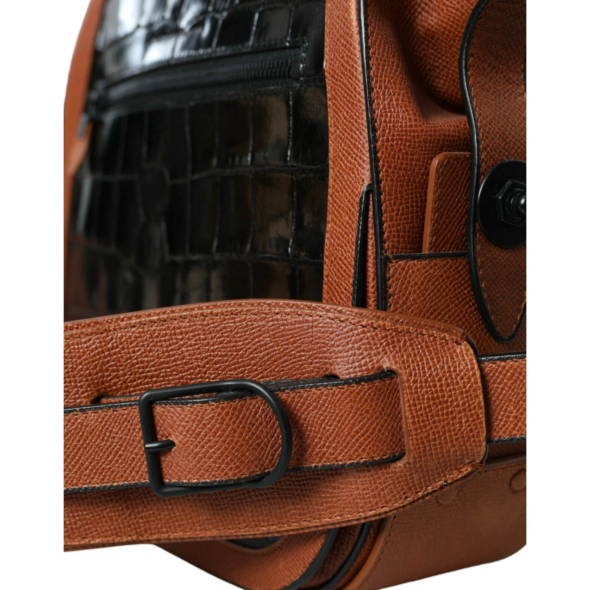 Black Brown Exotic Skin Leather Vertical Crossbody Purse Bag