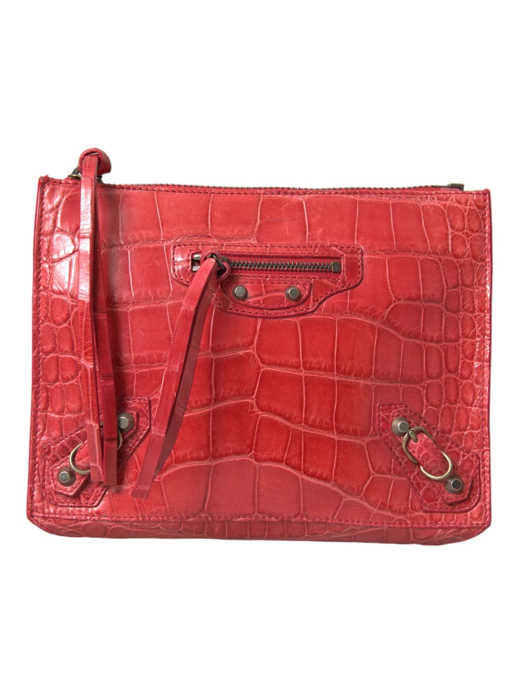 Red Exotic Skin Leather Classic Pouch Purse Wristlet Bag