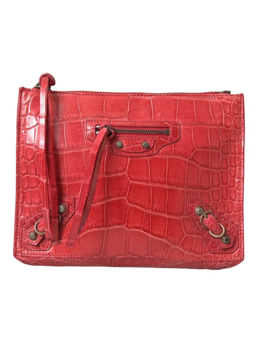 Red Exotic Skin Leather Classic Pouch Purse Wristlet Bag