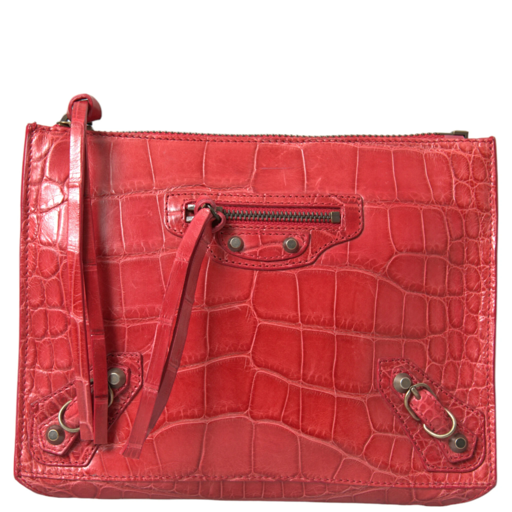 Red Exotic Skin Leather Classic Pouch Purse Wristlet Bag
