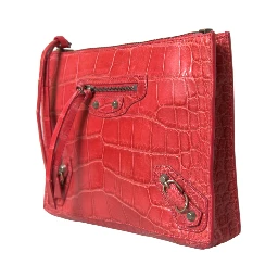 Red Exotic Skin Leather Classic Pouch Purse Wristlet Bag