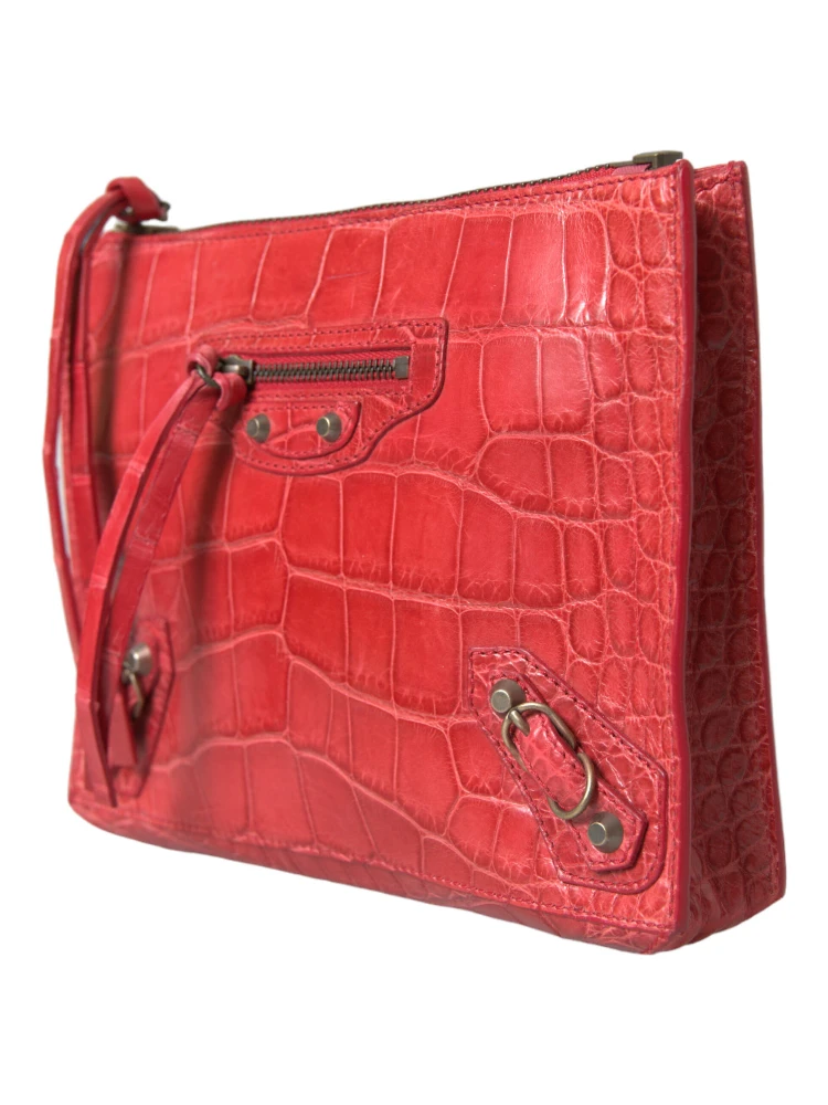 Red Exotic Skin Leather Classic Pouch Purse Wristlet Bag alternative