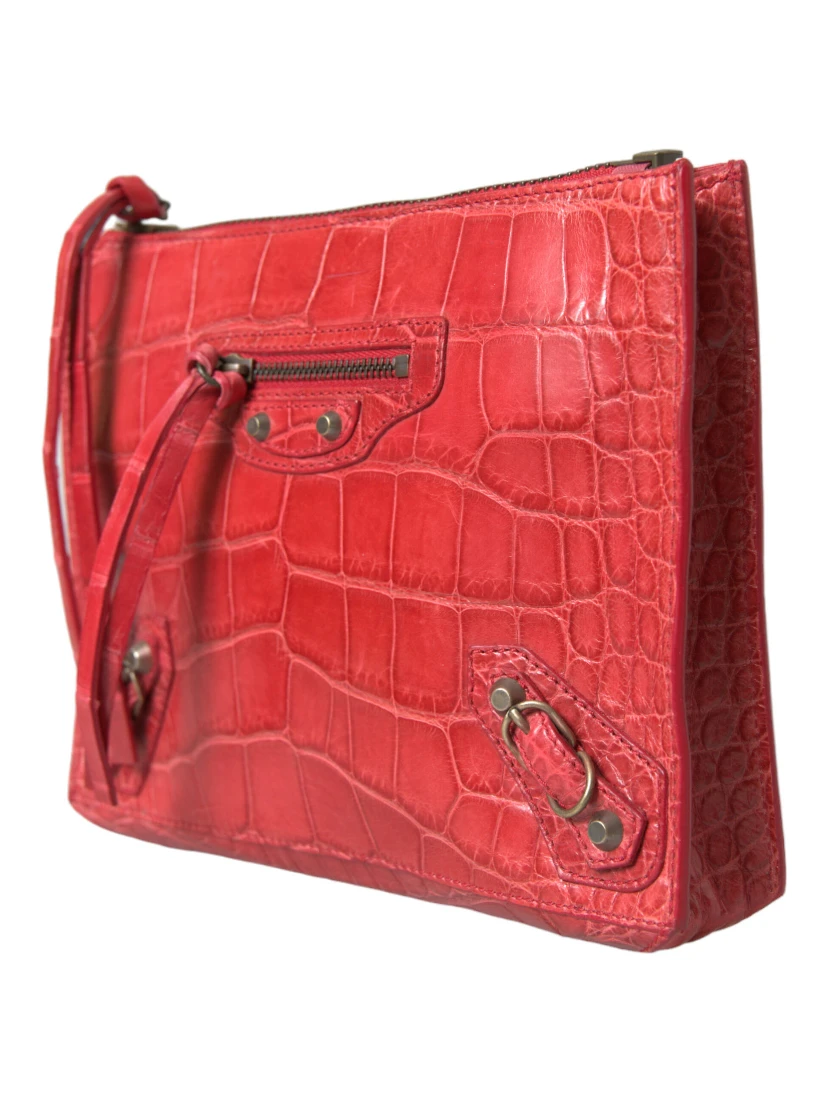 Red Exotic Skin Leather Classic Pouch Purse Wristlet Bag