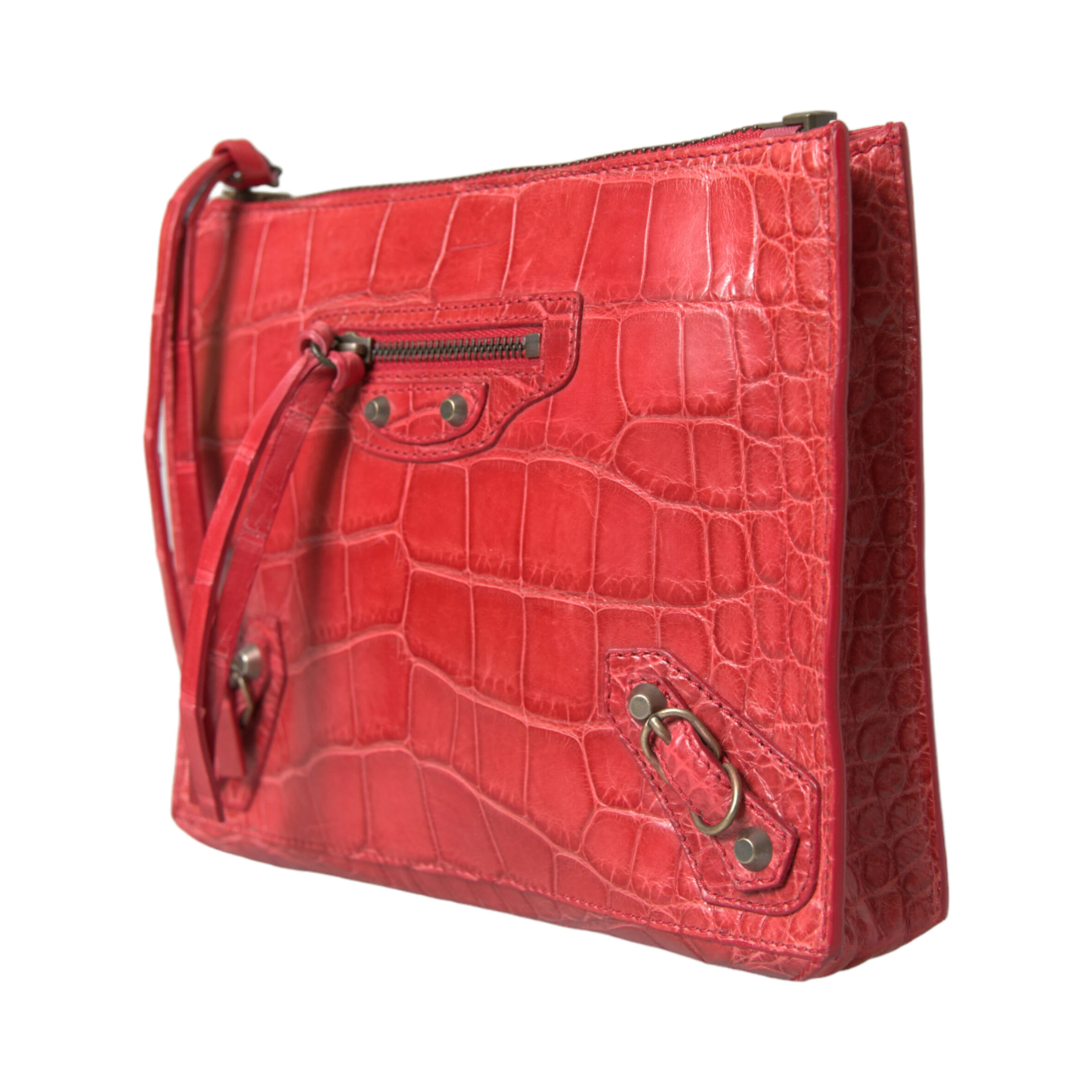 Red Exotic Skin Leather Classic Pouch Purse Wristlet Bag