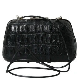 Black Exotic Skin Leather Shoulder Crossbody Box Clutch Bag