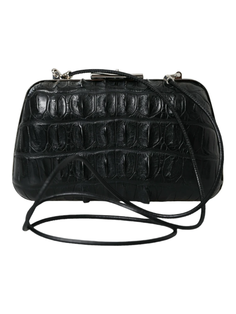 Black Exotic Skin Leather Shoulder Crossbody Box Clutch Bag