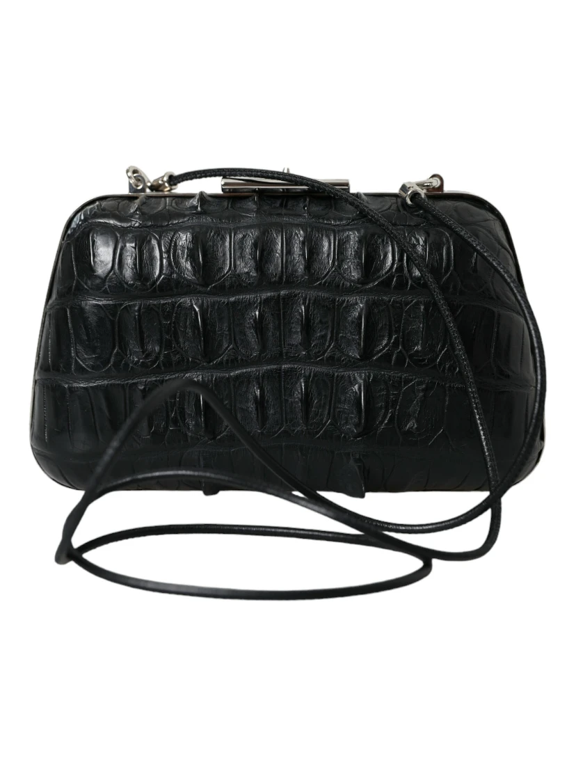 Black Exotic Skin Leather Shoulder Crossbody Box Clutch Bag