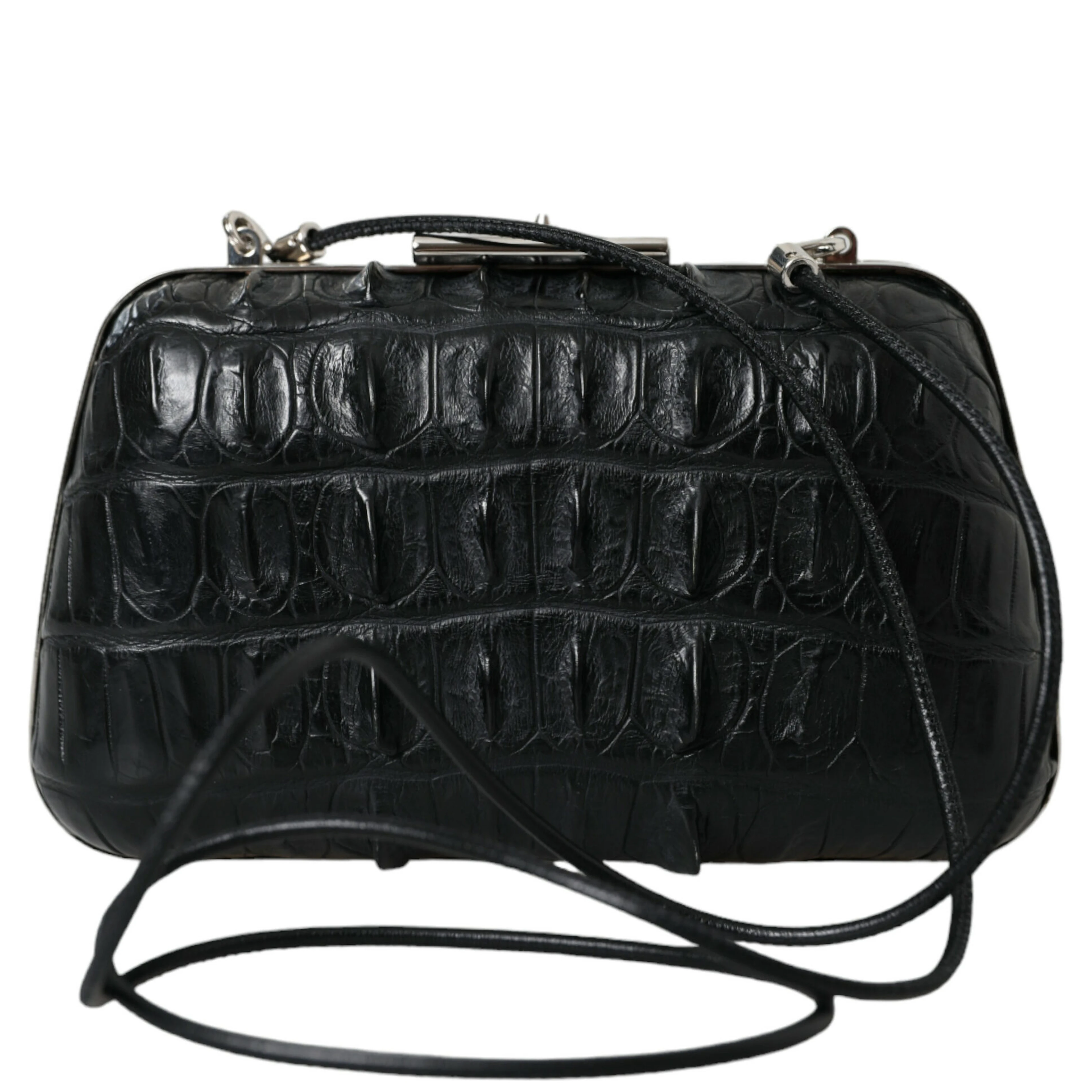 Black Exotic Skin Leather Shoulder Crossbody Box Clutch Bag