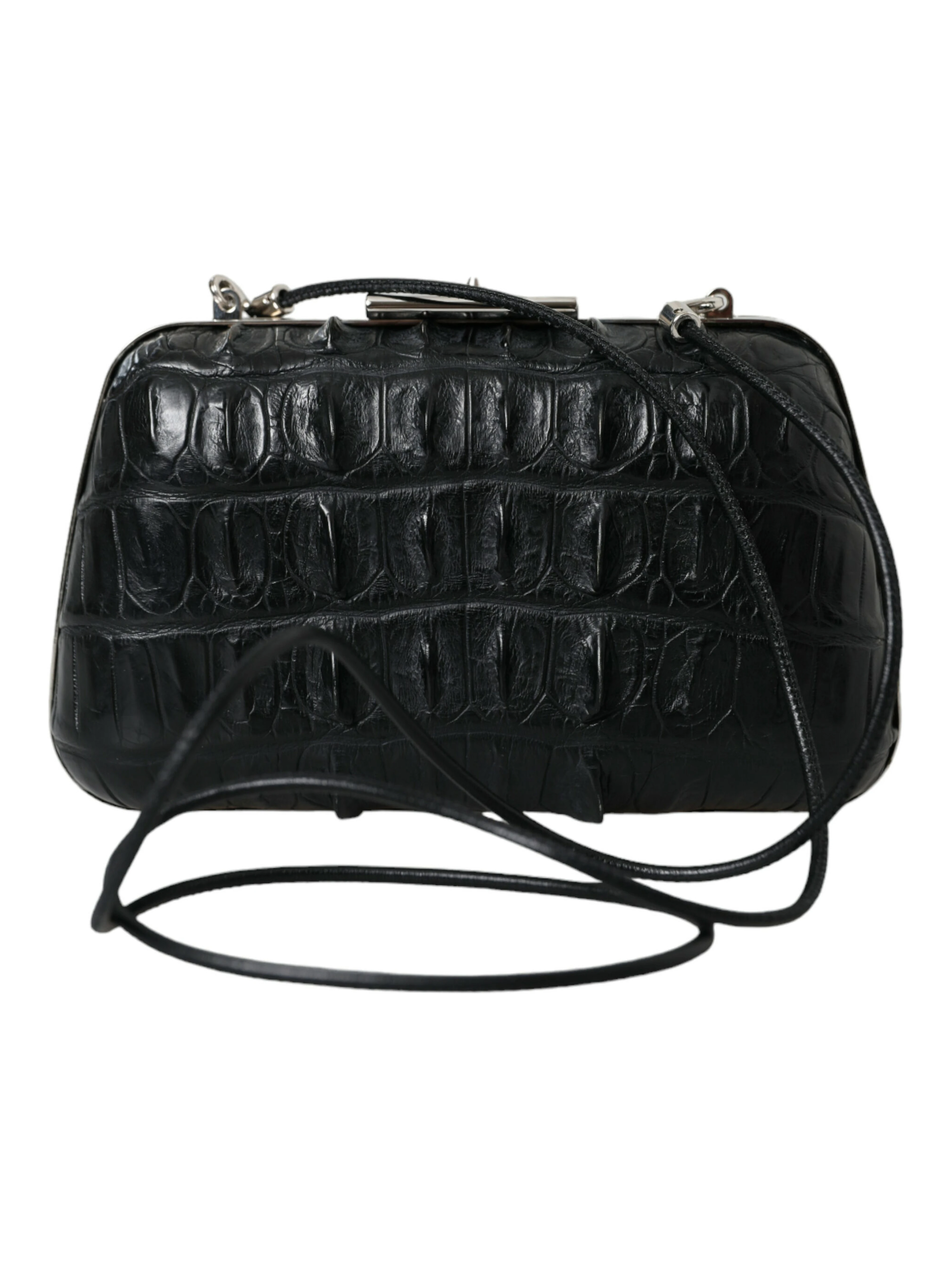 Black Exotic Skin Leather Shoulder Crossbody Box Clutch Bag