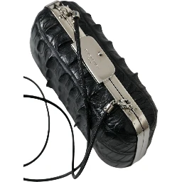 Black Exotic Skin Leather Shoulder Crossbody Box Clutch Bag