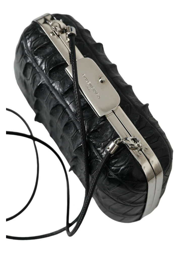 Black Exotic Skin Leather Shoulder Crossbody Box Clutch Bag alternative