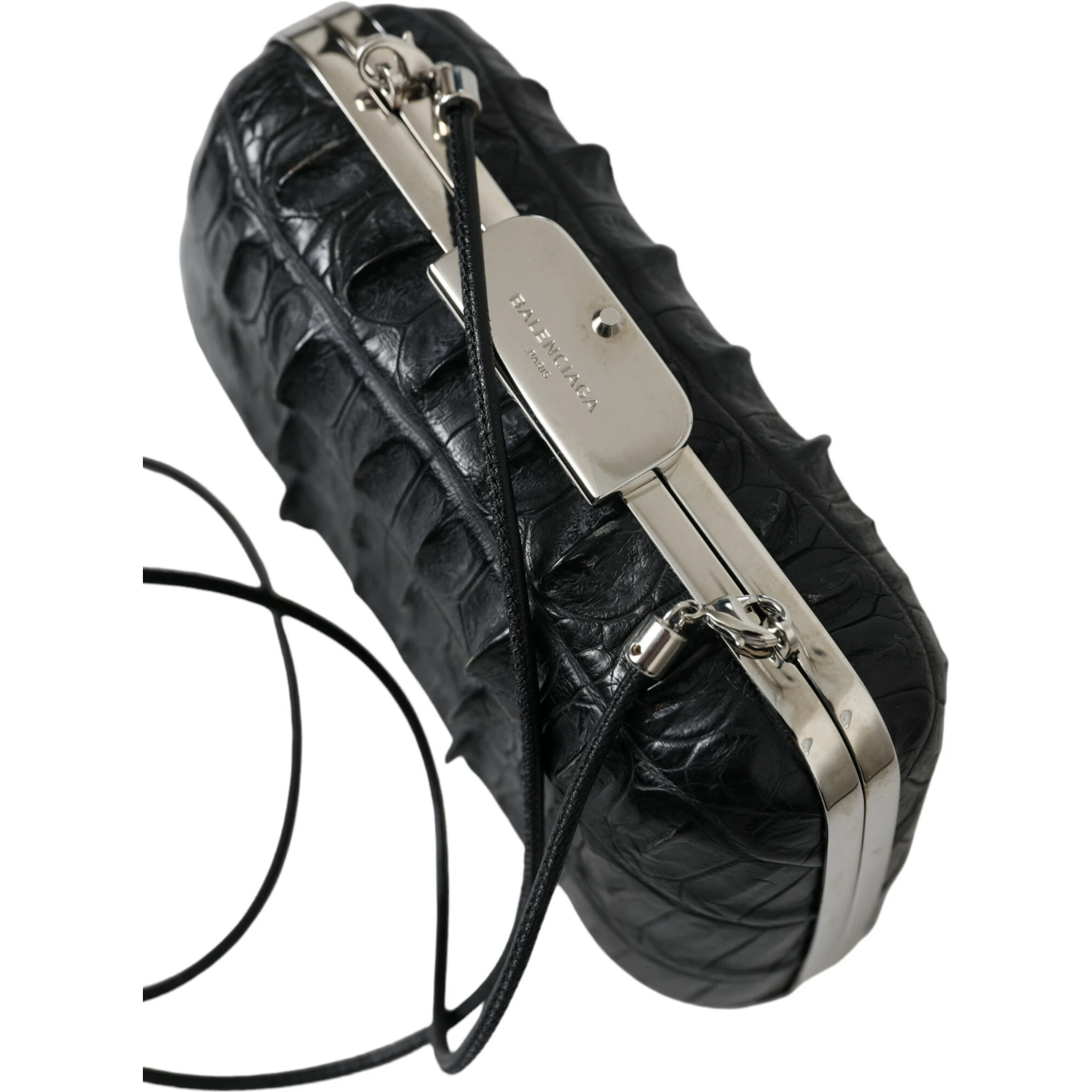 Black Exotic Skin Leather Shoulder Crossbody Box Clutch Bag