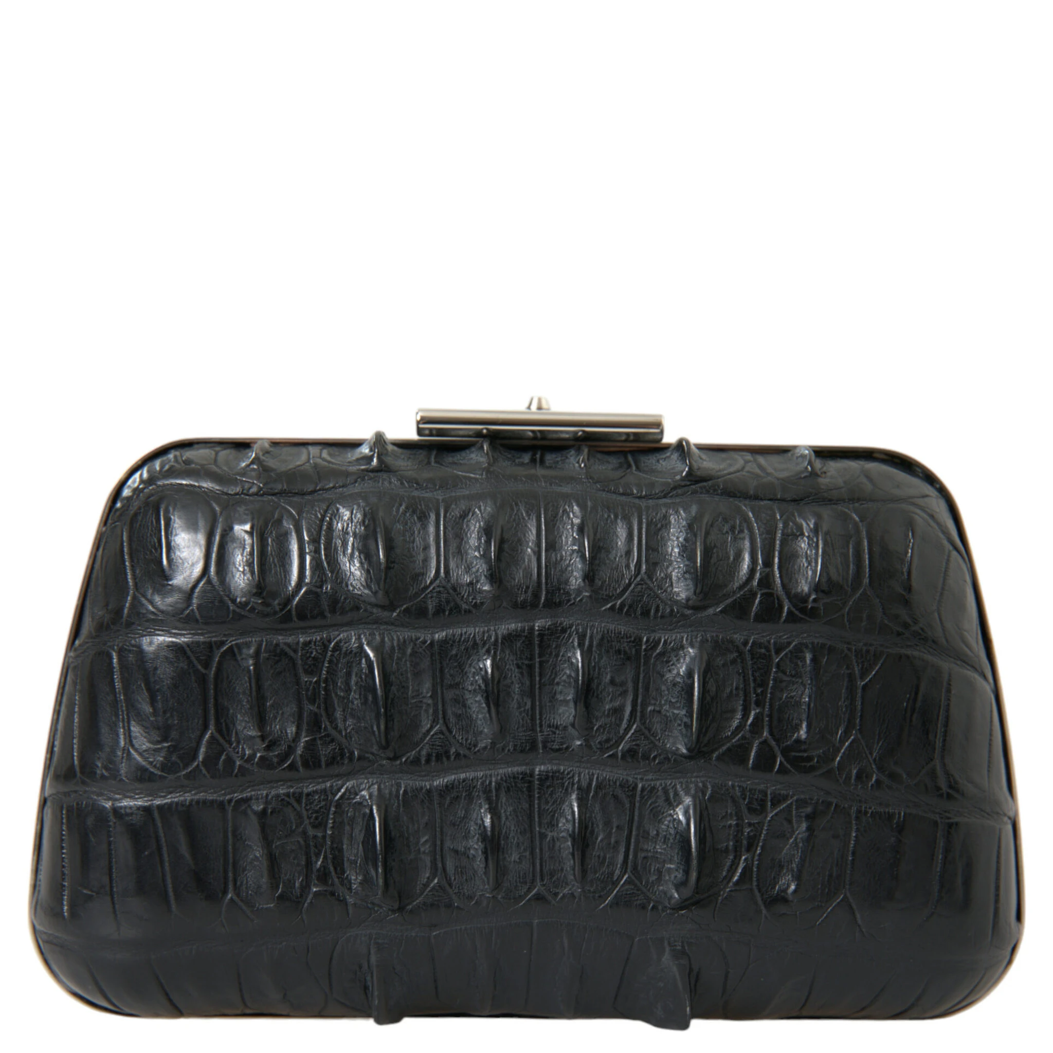 Black Exotic Skin Leather Shoulder Crossbody Box Clutch Bag