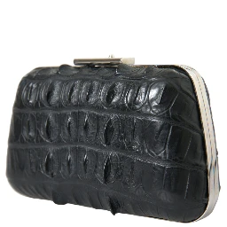 Black Exotic Skin Leather Shoulder Crossbody Box Clutch Bag