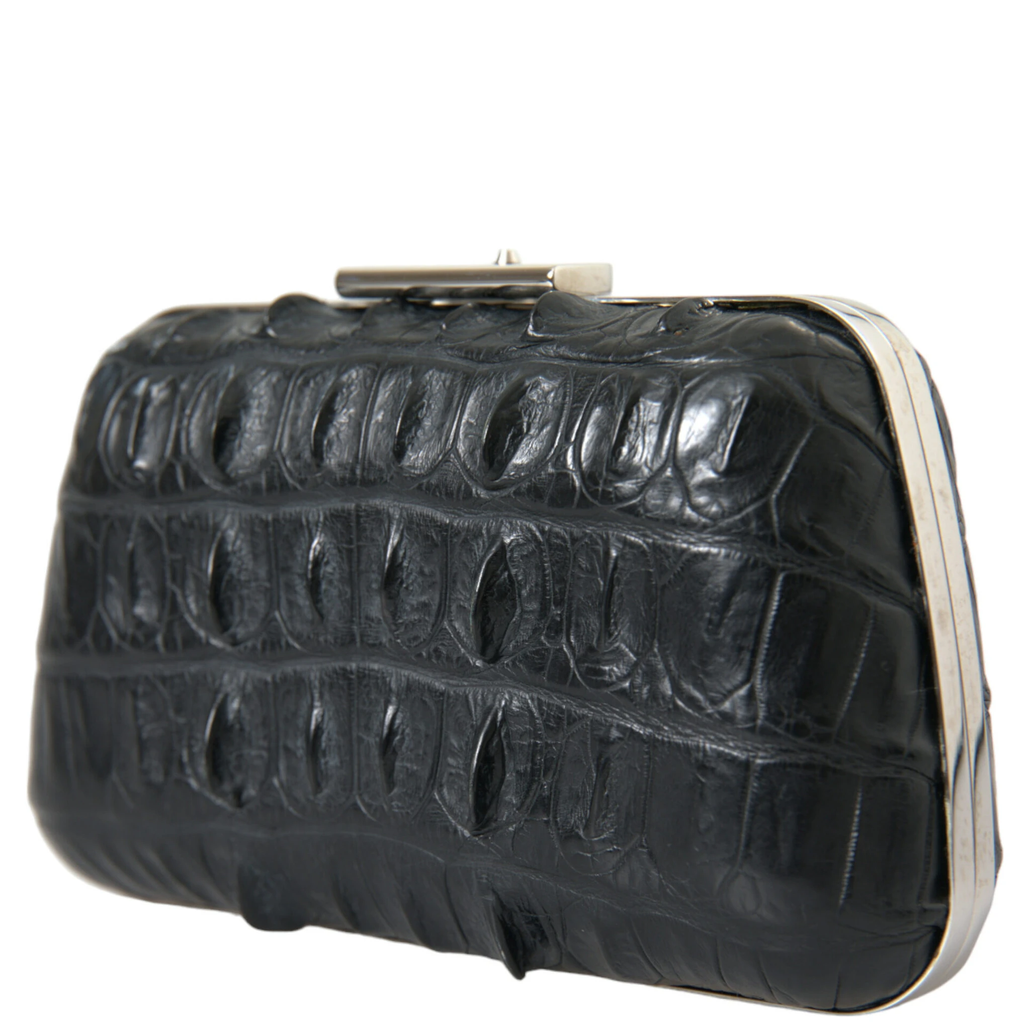 Black Exotic Skin Leather Shoulder Crossbody Box Clutch Bag