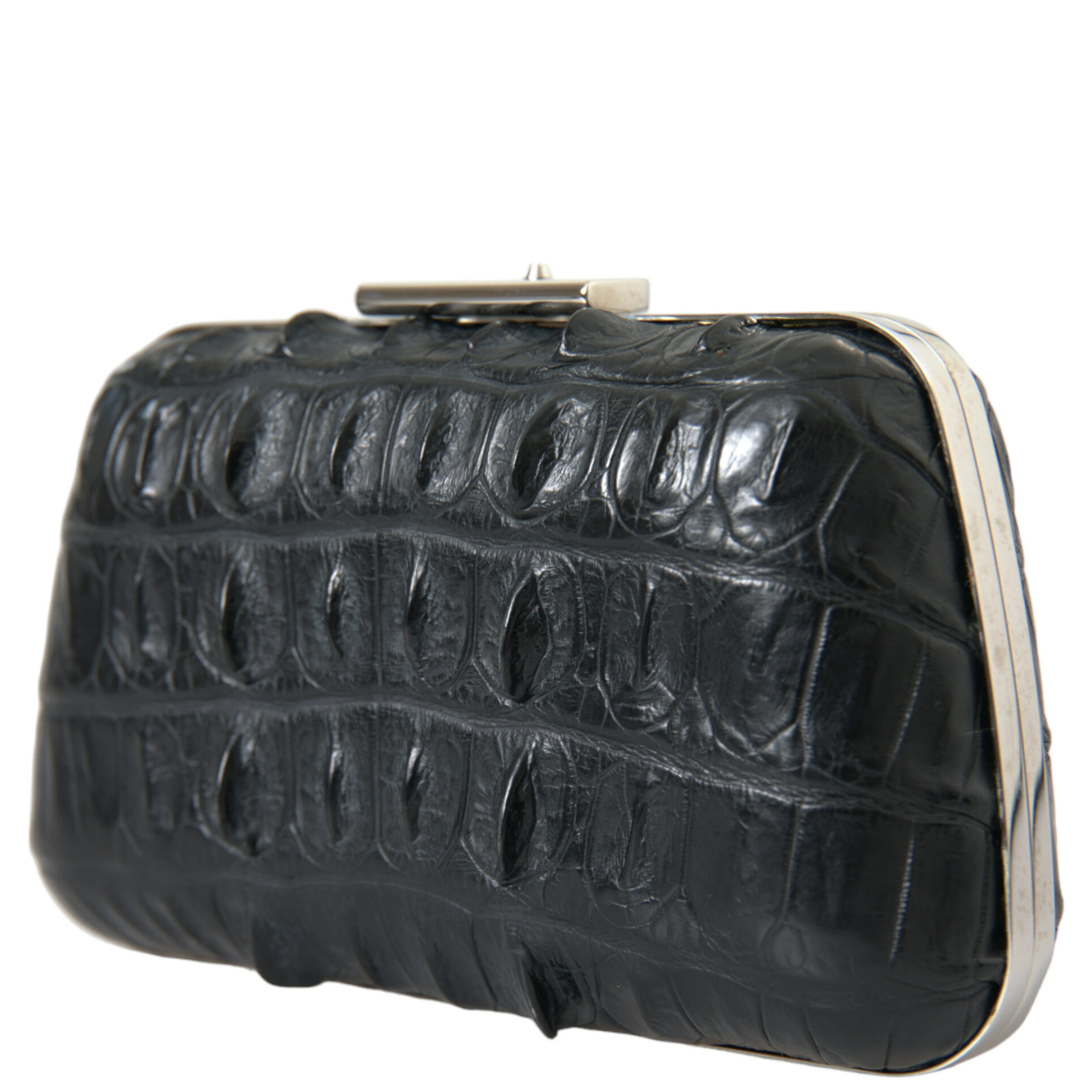 Black Exotic Skin Leather Shoulder Crossbody Box Clutch Bag