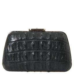 Black Exotic Skin Leather Shoulder Crossbody Box Clutch Bag