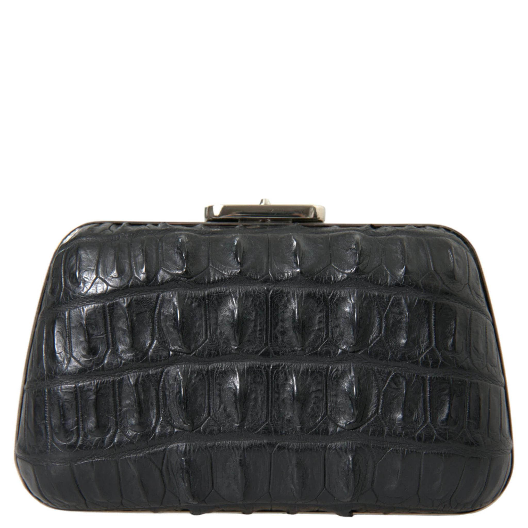 Black Exotic Skin Leather Shoulder Crossbody Box Clutch Bag