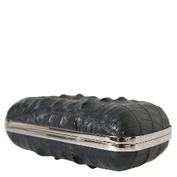 Black Exotic Skin Leather Shoulder Crossbody Box Clutch Bag