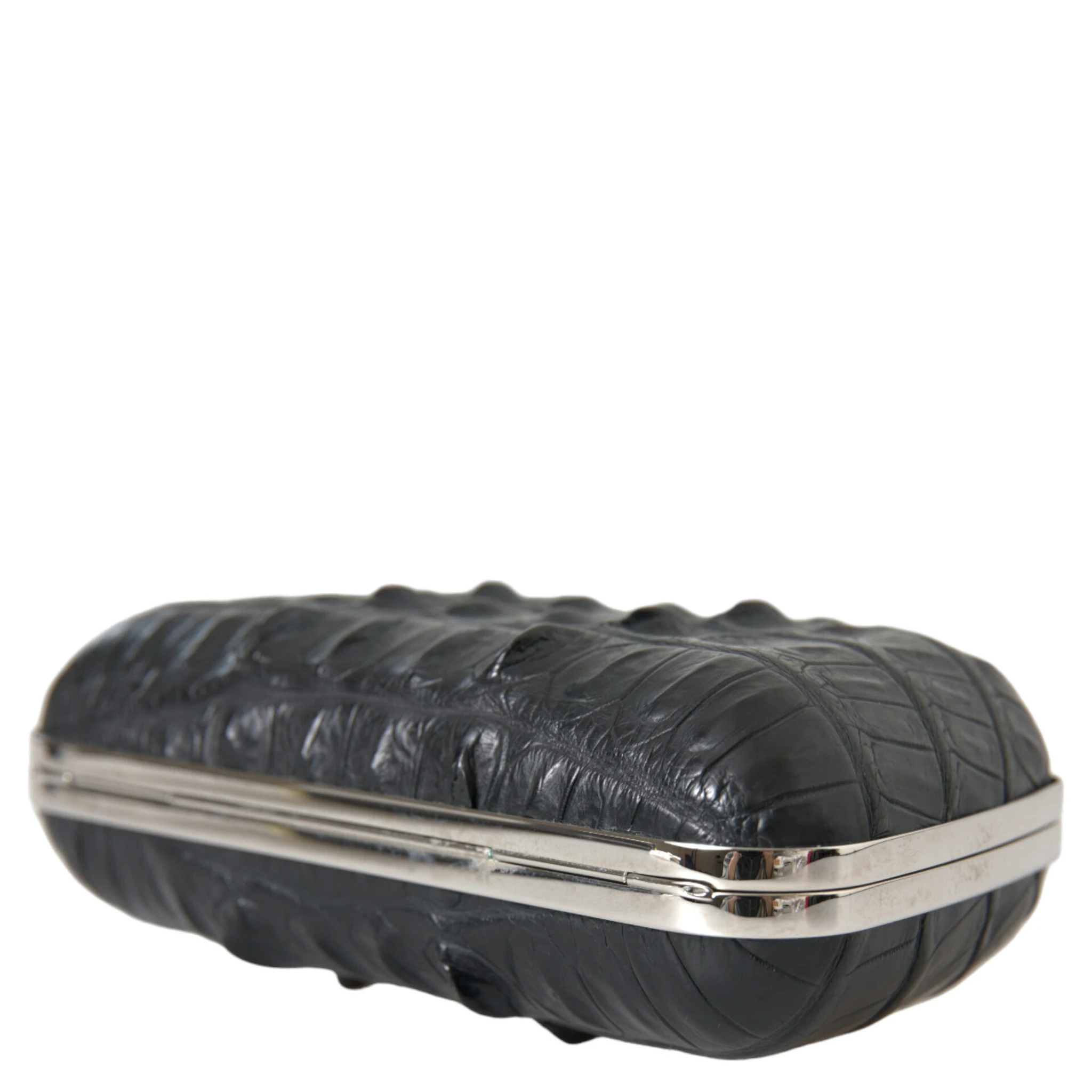 Black Exotic Skin Leather Shoulder Crossbody Box Clutch Bag