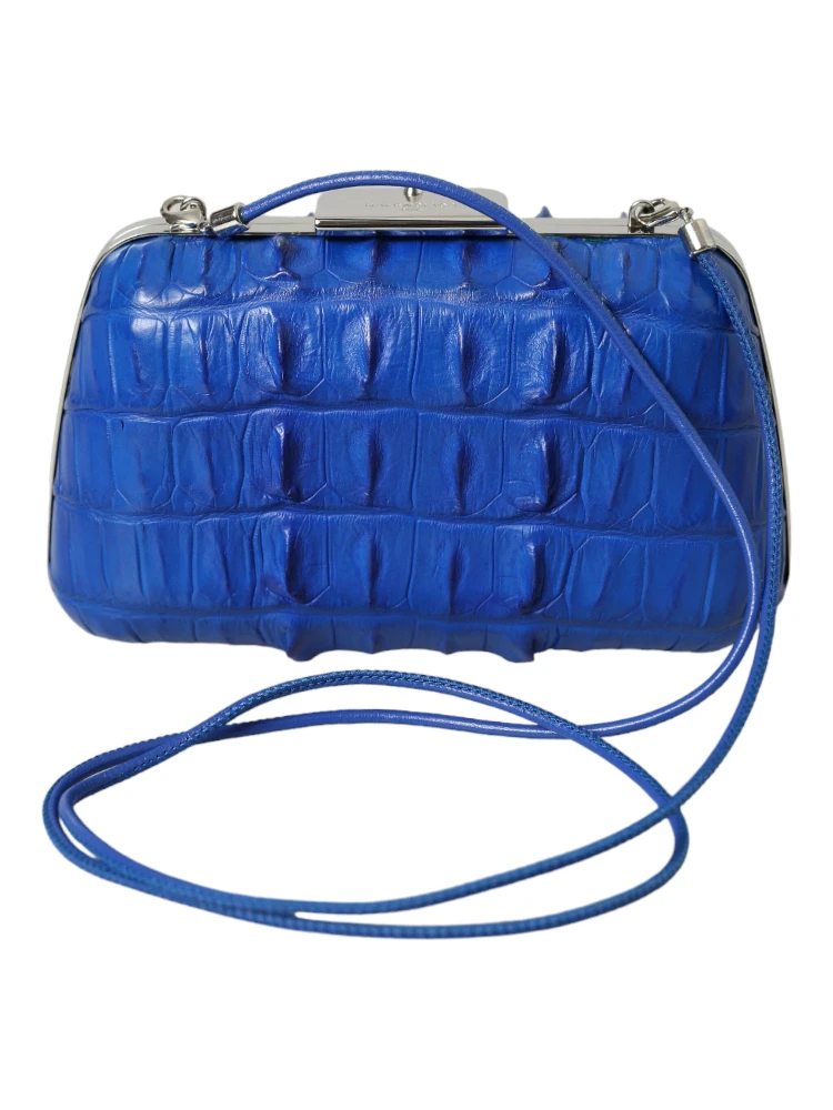 Blue Exotic Skin Leather Shoulder Crossbody Box Clutch Bag