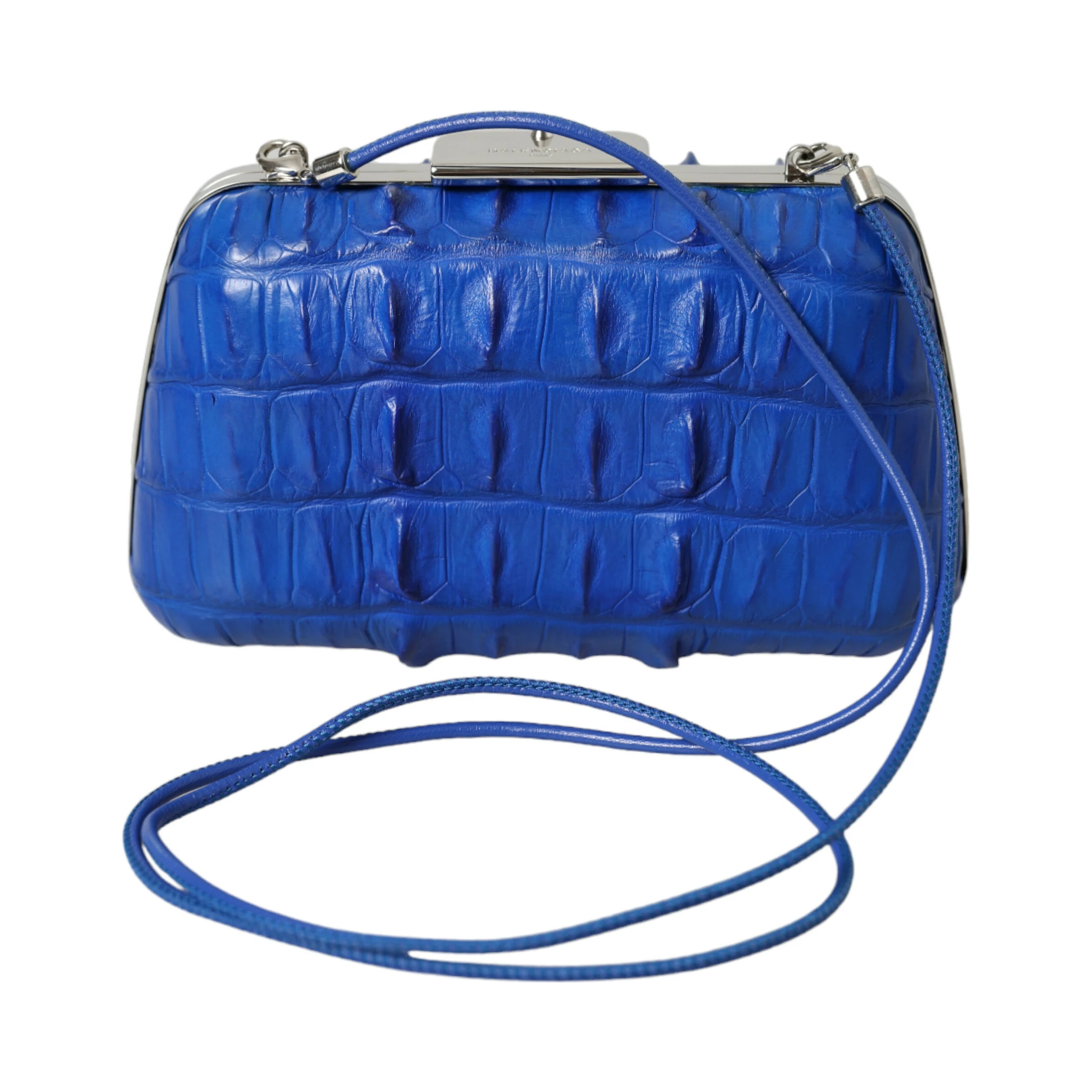 Blue Exotic Skin Leather Shoulder Crossbody Box Clutch Bag
