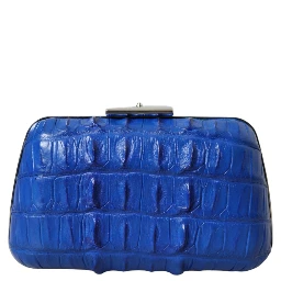 Blue Exotic Skin Leather Shoulder Crossbody Box Clutch Bag