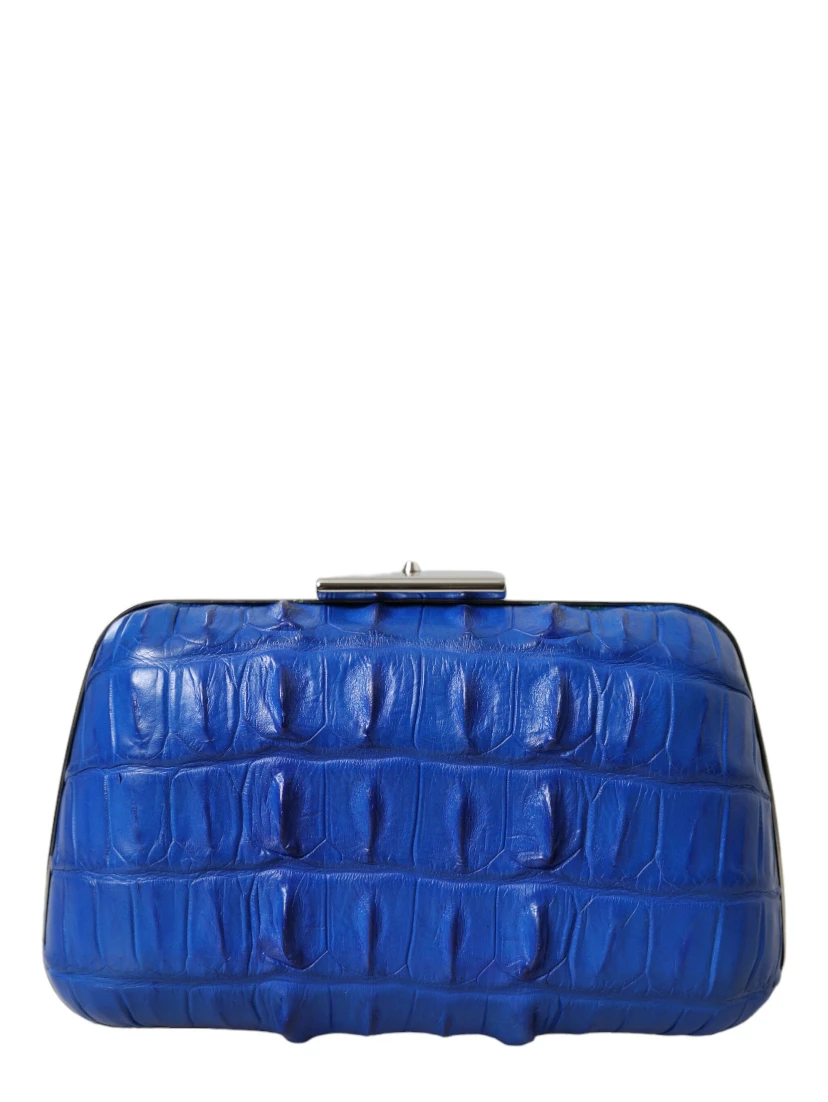 Blue Exotic Skin Leather Shoulder Crossbody Box Clutch Bag