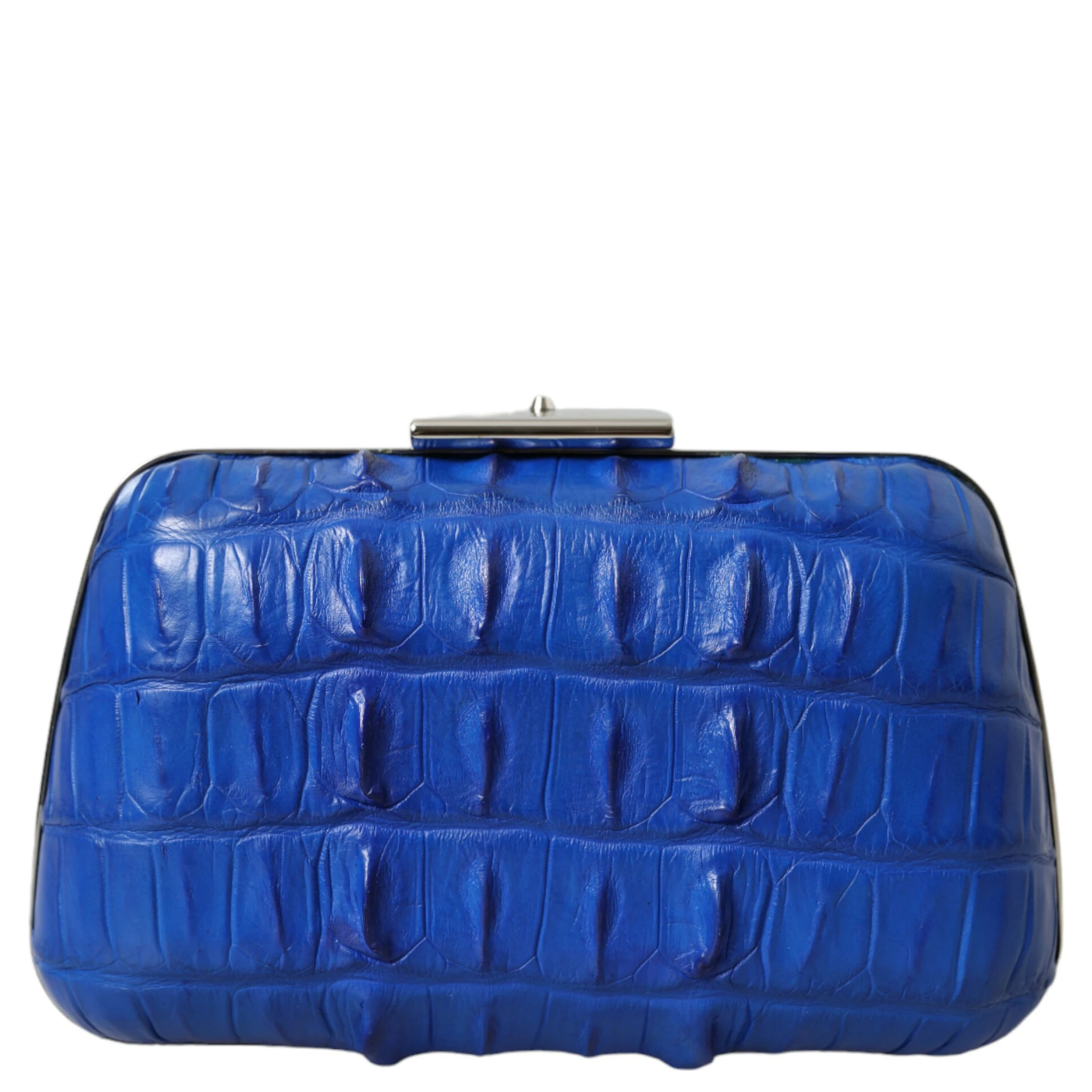 Blue Exotic Skin Leather Shoulder Crossbody Box Clutch Bag