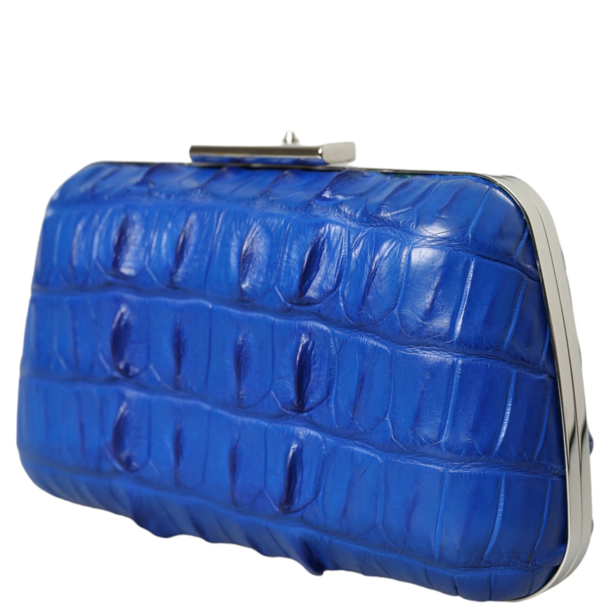 Blue Exotic Skin Leather Shoulder Crossbody Box Clutch Bag