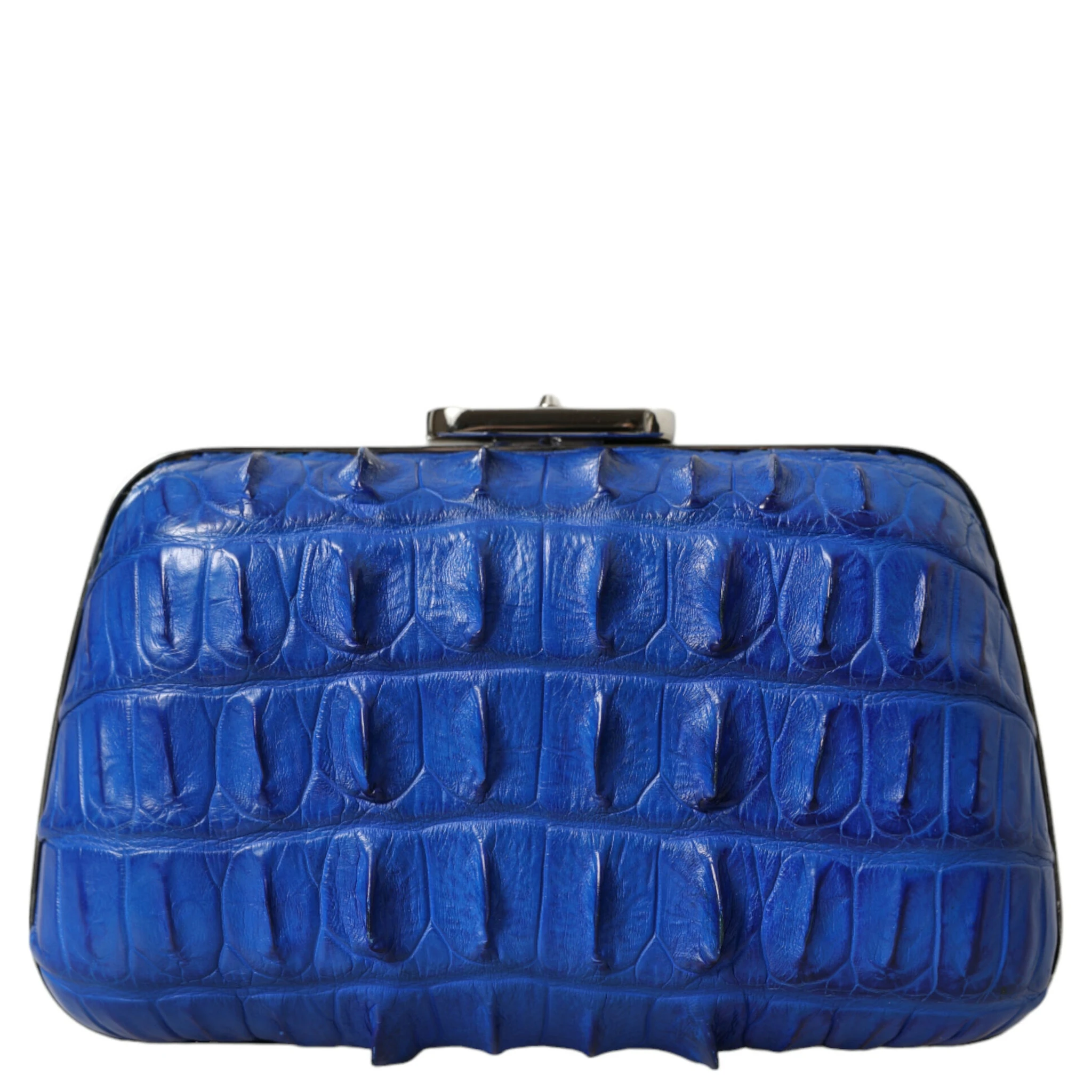 Blue Exotic Skin Leather Shoulder Crossbody Box Clutch Bag