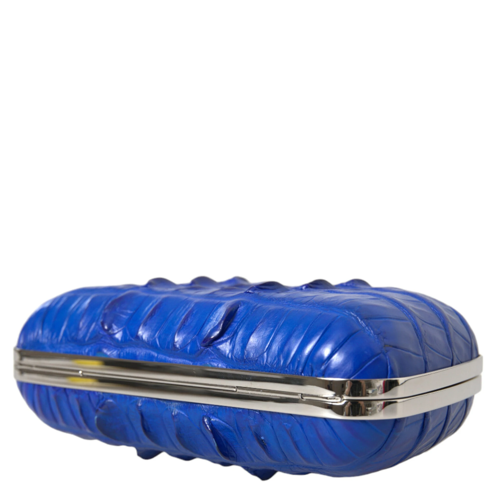 Blue Exotic Skin Leather Shoulder Crossbody Box Clutch Bag