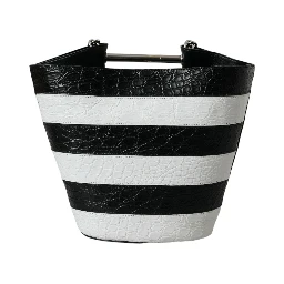 Black White Striped Exotic Skin Leather Maxi Bucket Tote Bag