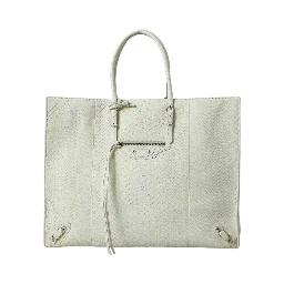 White Yellow Exotic Skin Leather Shopping Tote PAPIER Bag