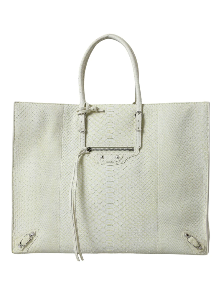 White Yellow Exotic Skin Leather Shopping Tote PAPIER Bag