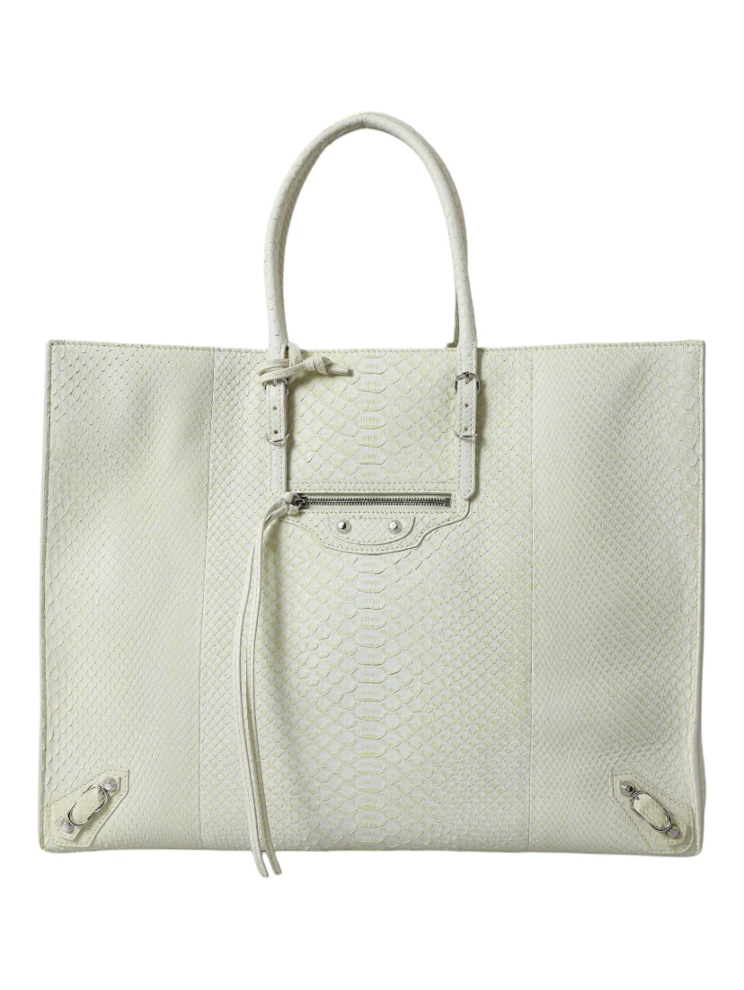 White Yellow Exotic Skin Leather Shopping Tote PAPIER Bag