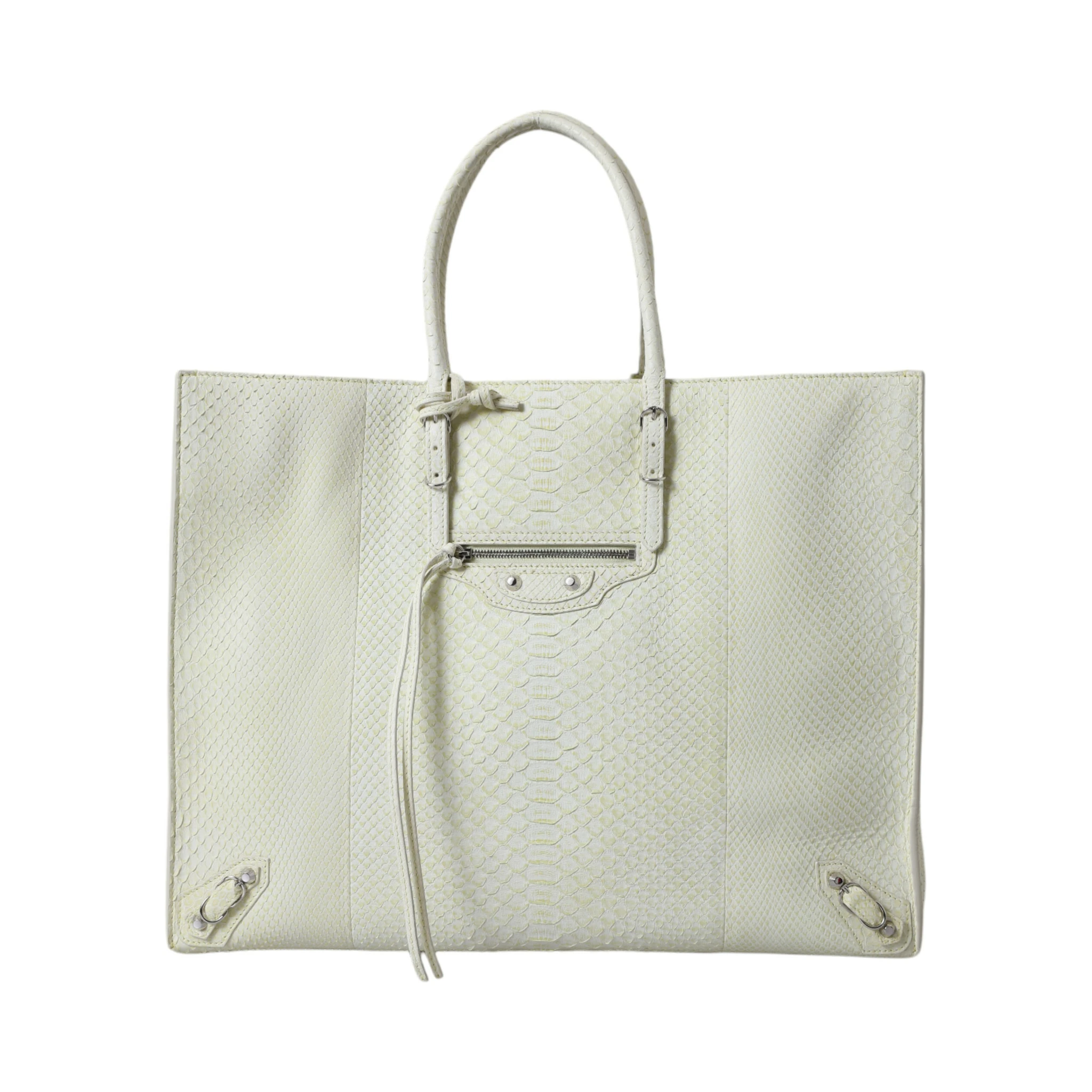 White Yellow Exotic Skin Leather Shopping Tote PAPIER Bag